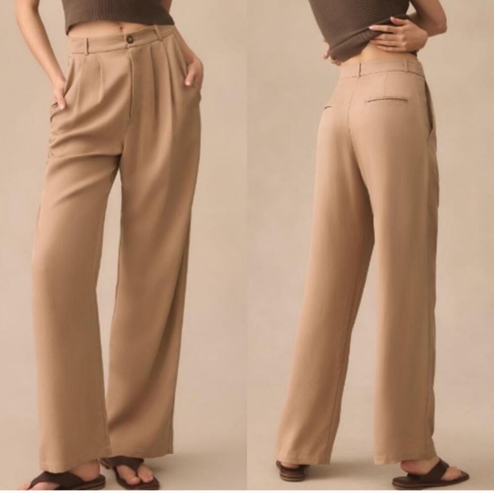 Reformation Mason Trouser Pants Pleated Wide Leg High Rise Khaki Size 12P